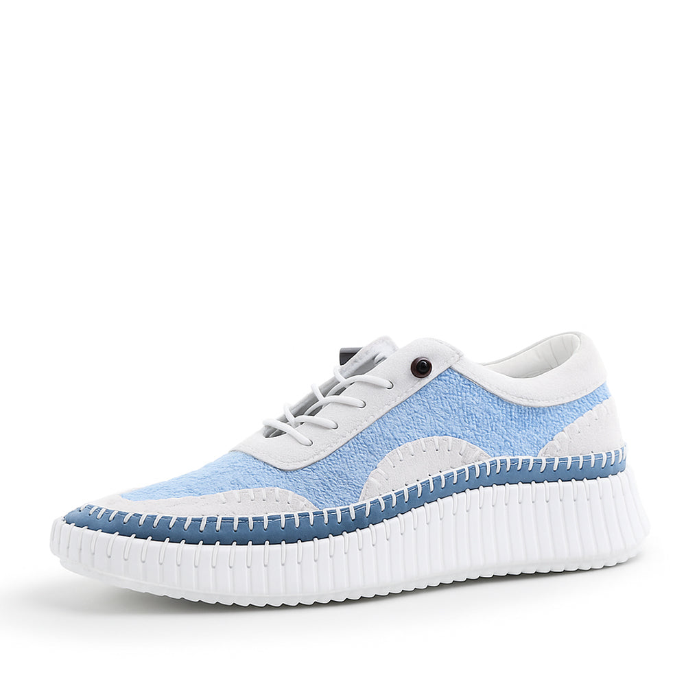 CABELLO Boost Denim White sneakers with white denim fabric and casual design, featuring white laces and rubber sole.
