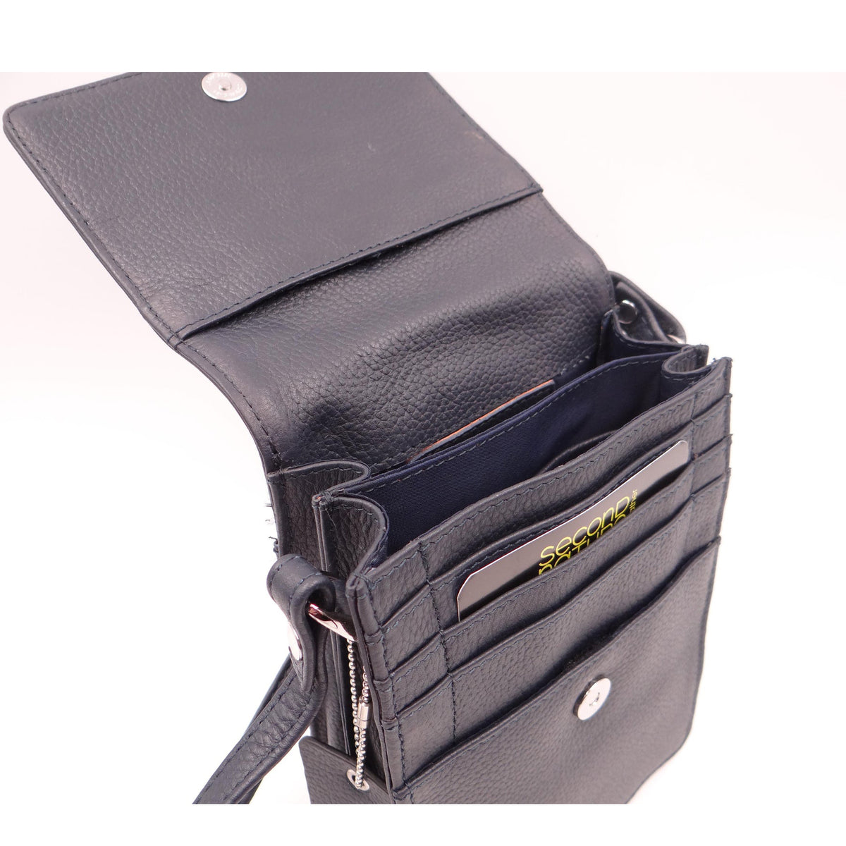 Second Nature CB6 navy handbag with sleek design, featuring sturdy handles and a spacious main compartment.