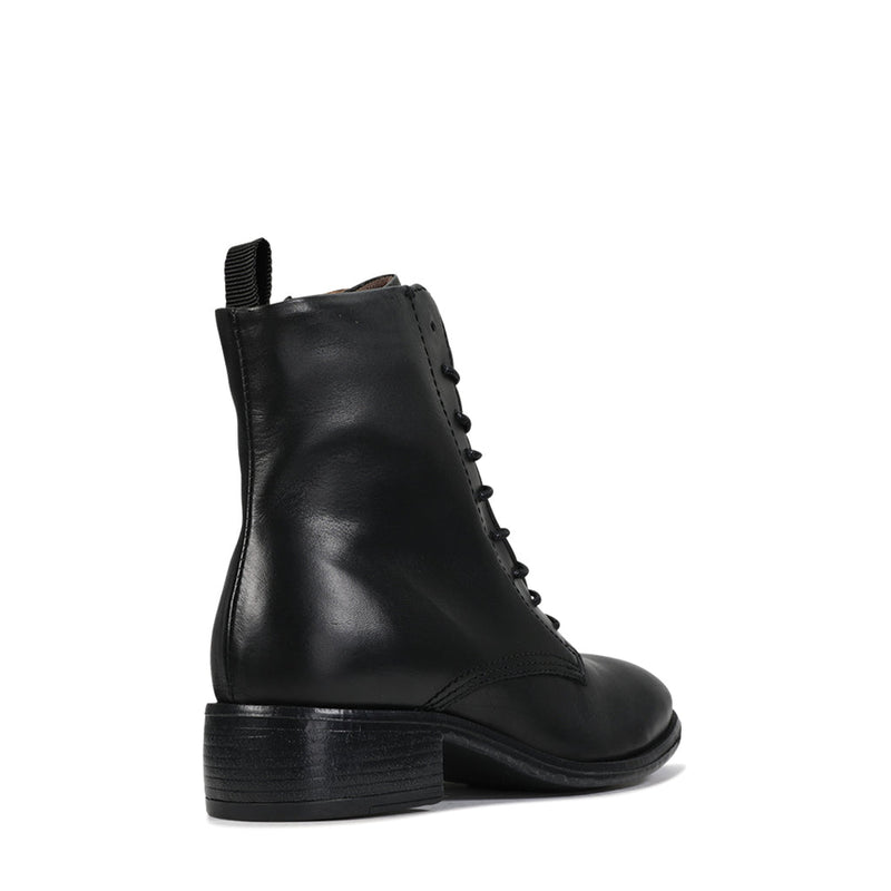 Eos Celia Black ankle boots with sleek design, featuring smooth black leather and stylish ankle-high silhouette.