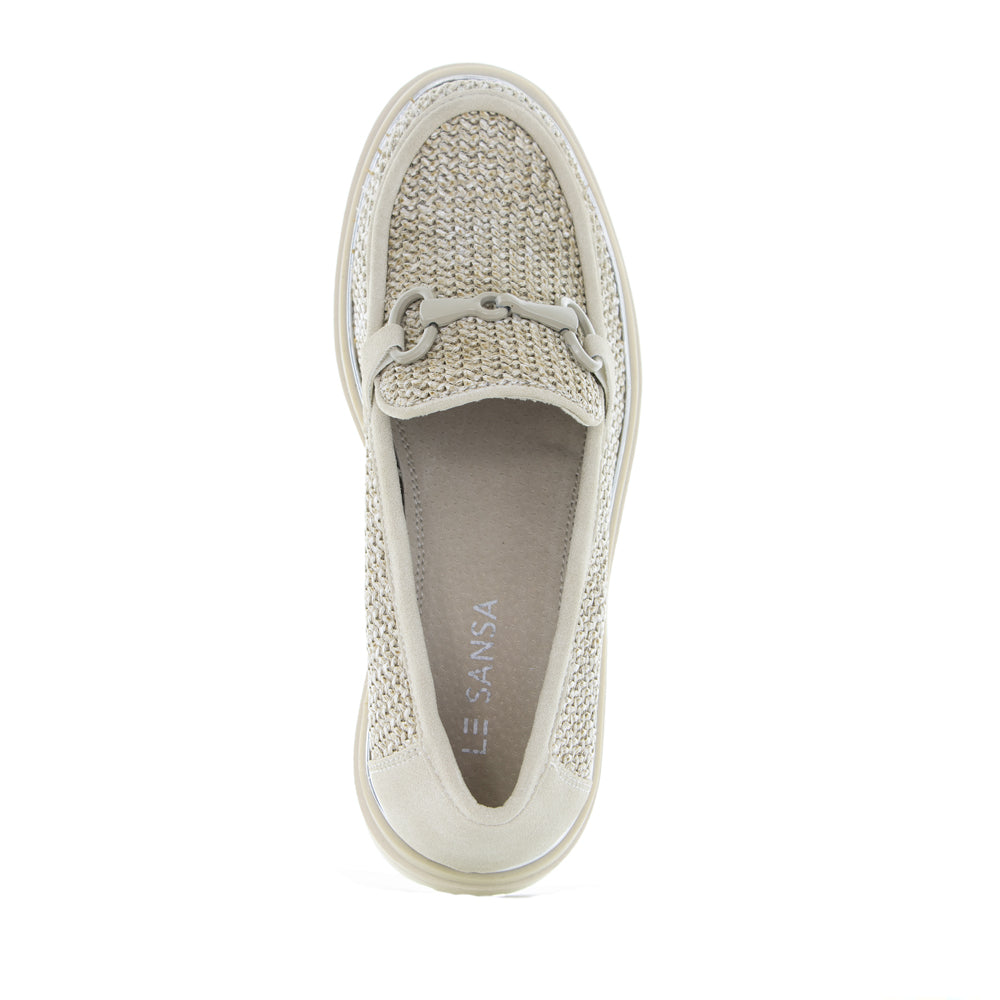 Beige LE SANSA DEEJAY loafers with sleek design, shown from a side angle on a white background.