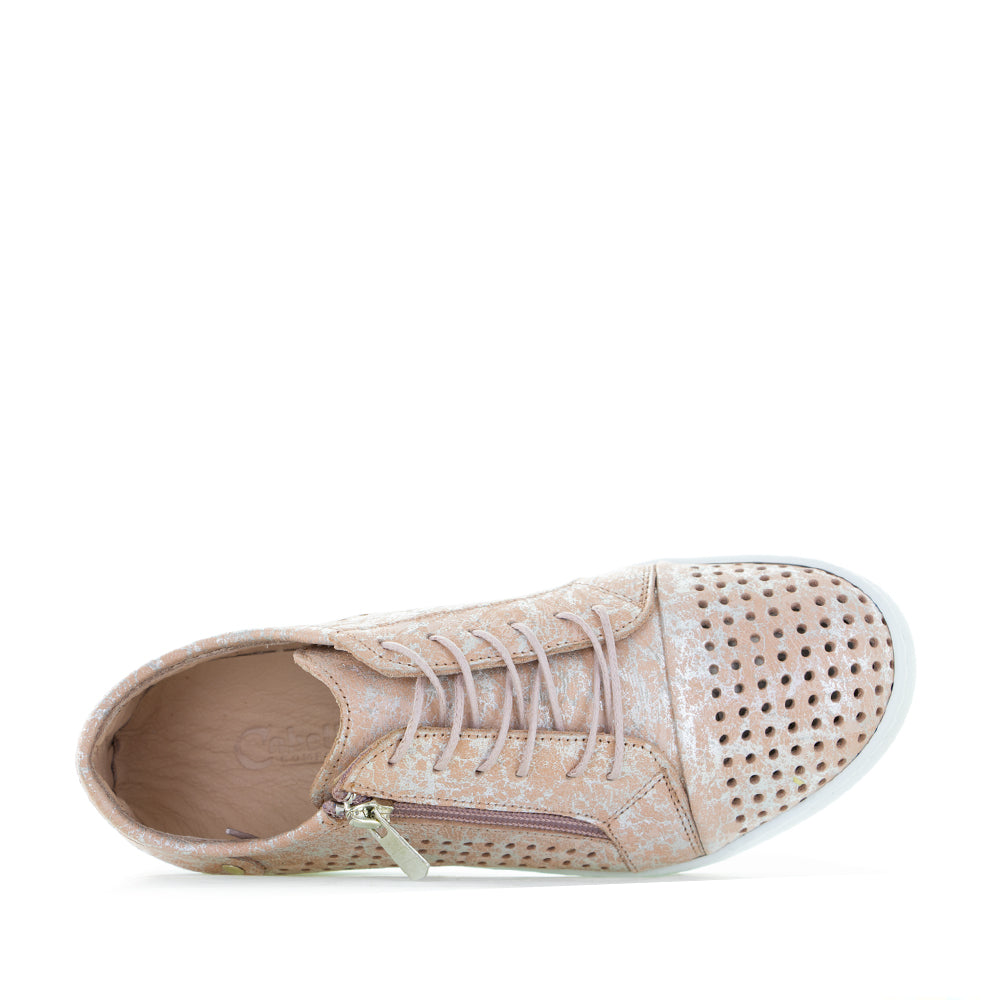 Cabello EG17 Powder Print sneakers with patterned fabric and white rubber soles, stylish and comfortable footwear.