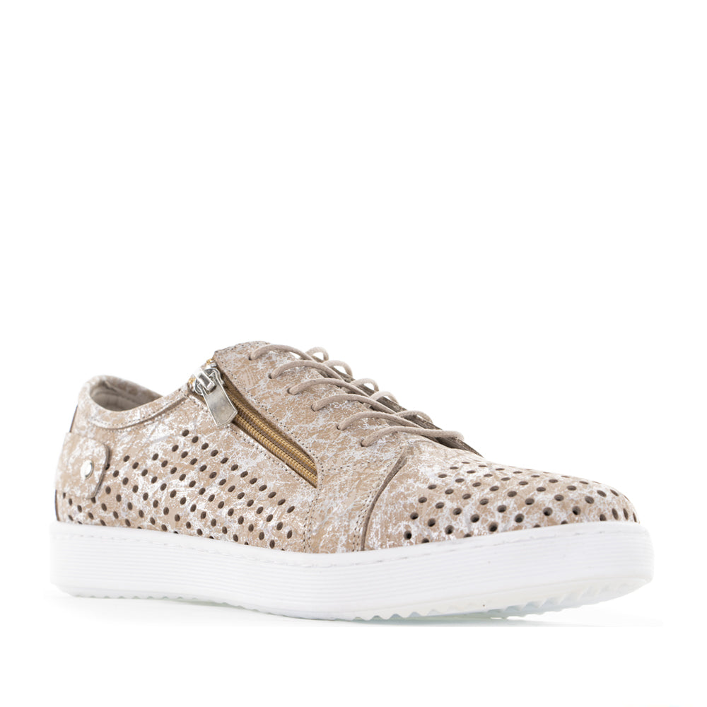 Cabello EG17 taupe printed sneakers with stylish design and comfortable fit, shown from the front view.