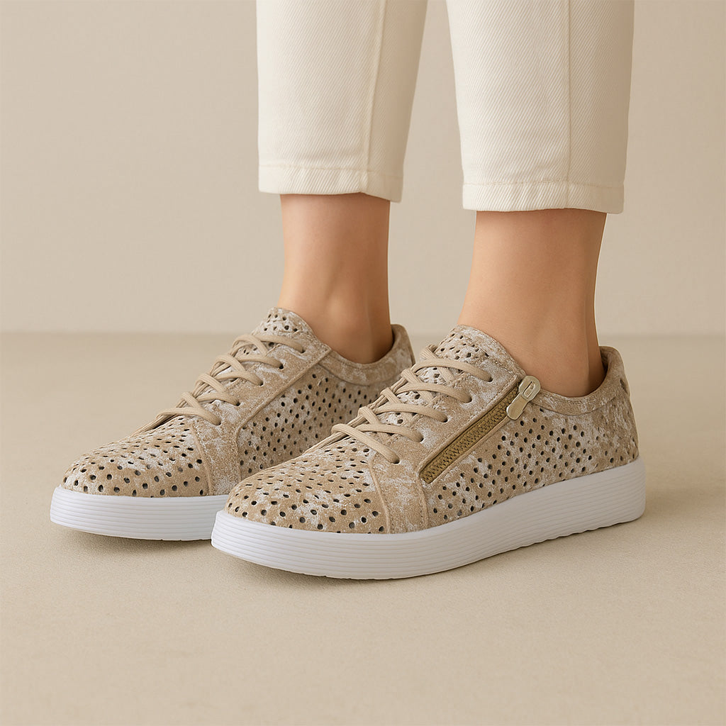 Cabello EG17 taupe print sneakers with stylish design and comfortable fit, featuring a textured taupe and print pattern.