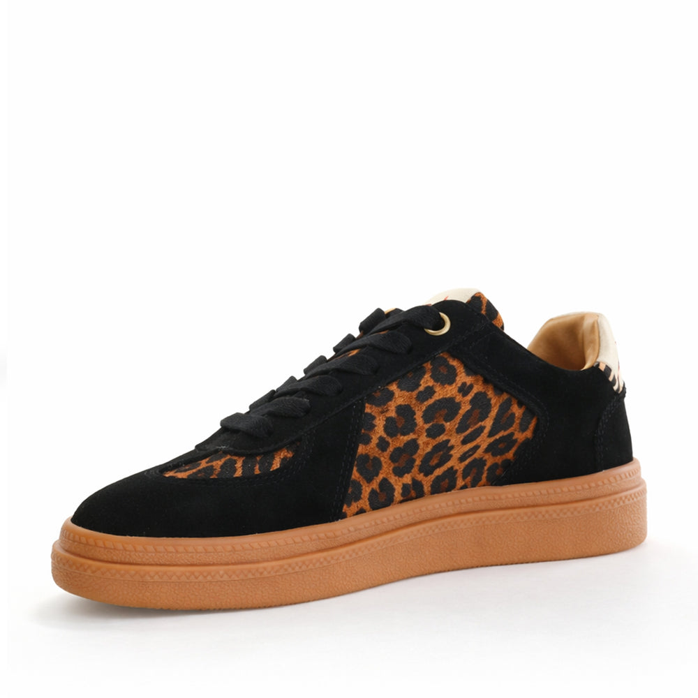 CABELLO Eslyn Black Leopard sneakers featuring black leopard print fabric and casual sneaker design with white sole.