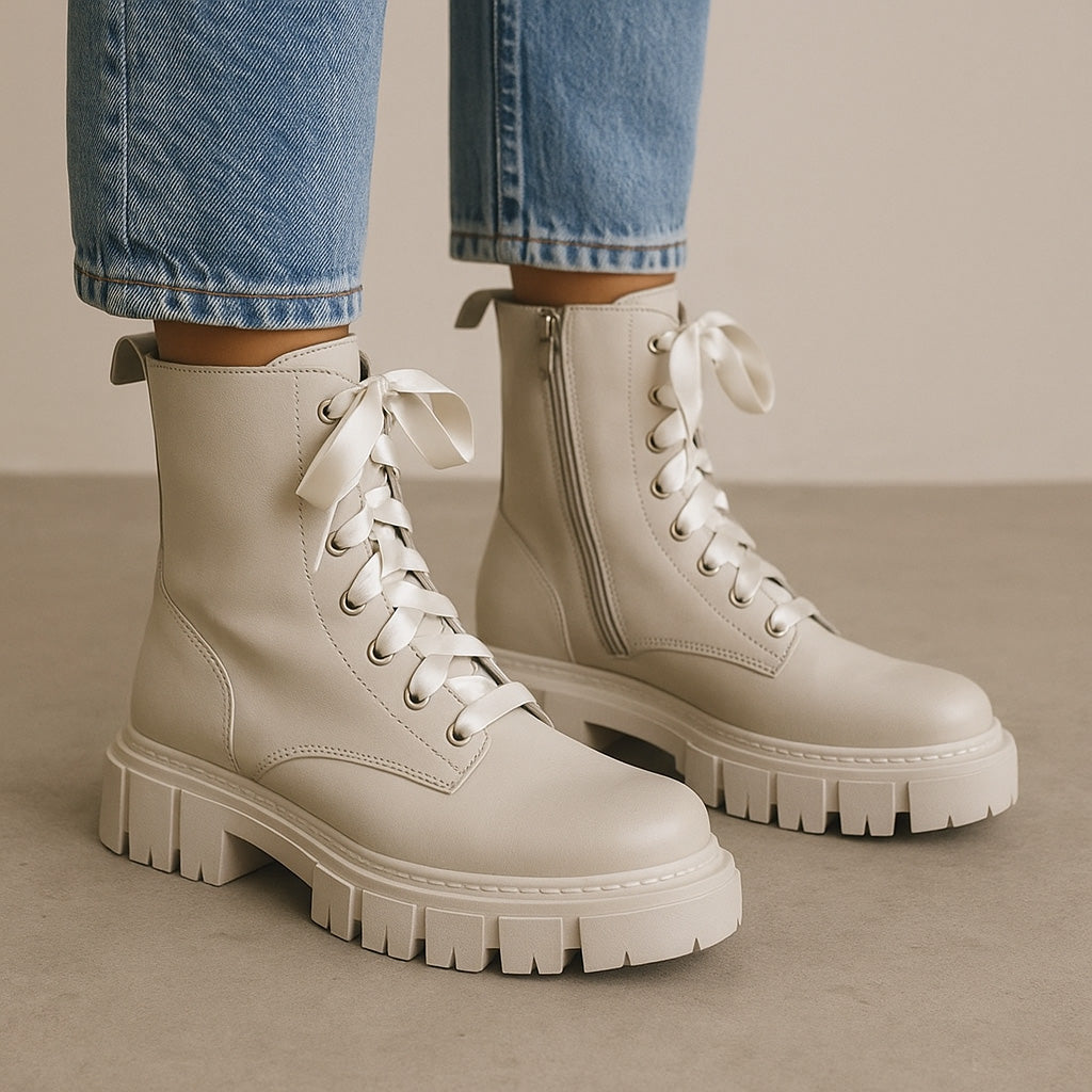 Eos Febe Stone boots in neutral tones, showcasing stylish ankle-high design with textured leather and decorative stone accents.