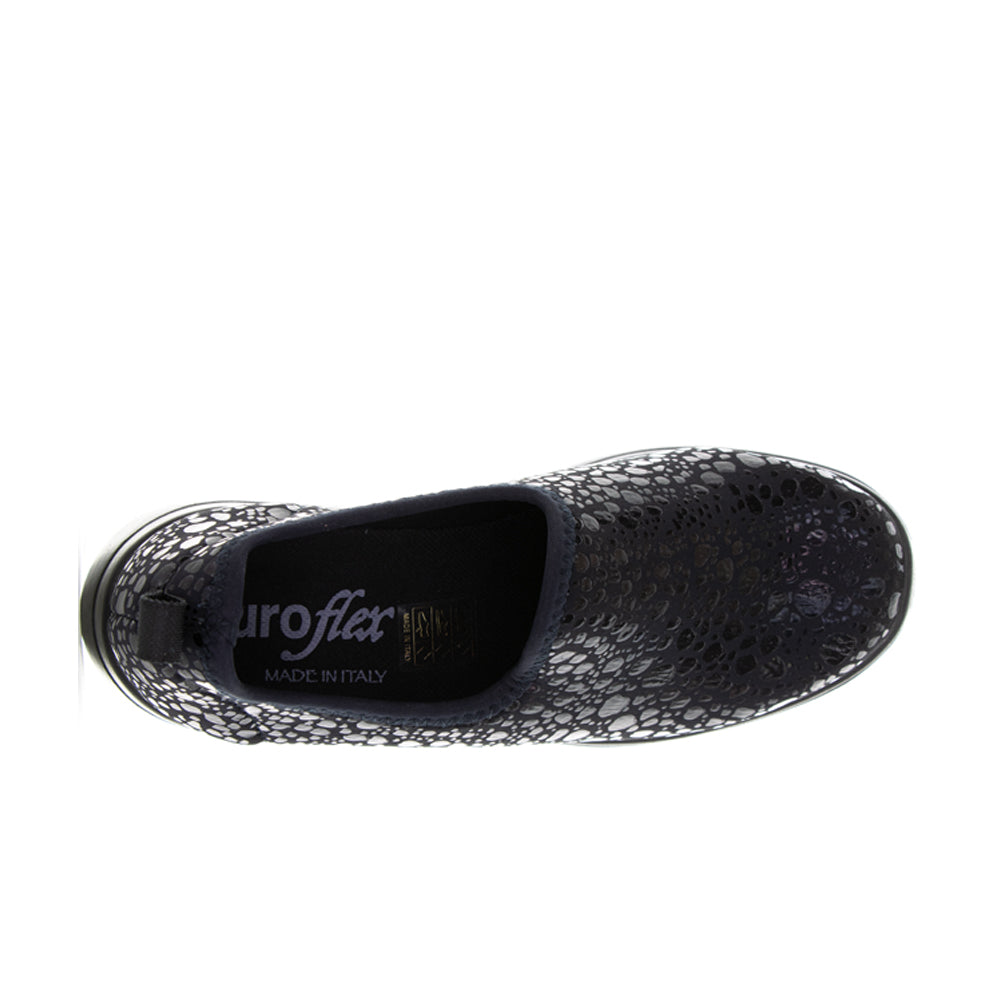 Euroflex Florence leopard slip-on shoes with bold leopard print and comfortable design, shown on a model.