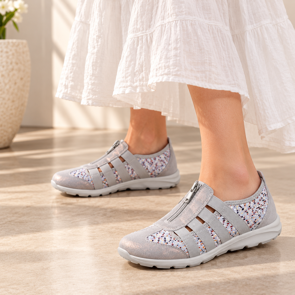 CC Resorts Christine grey multi casuals featuring a stylish multi-colored pattern and comfortable design for everyday wear.