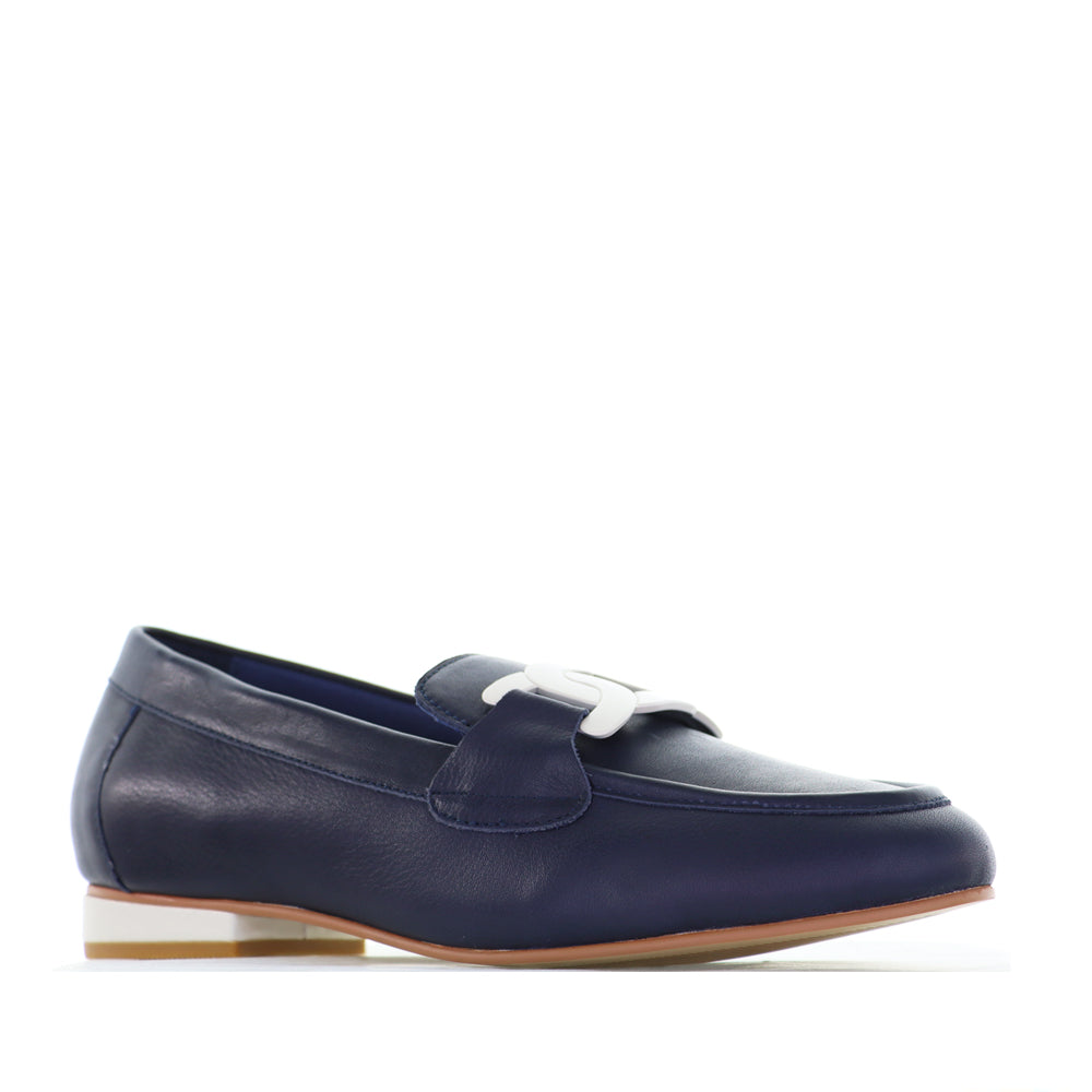 Naked Arches Jap Navy White loafers with navy and white leather upper, stylish slip-on design, and comfortable fit.
