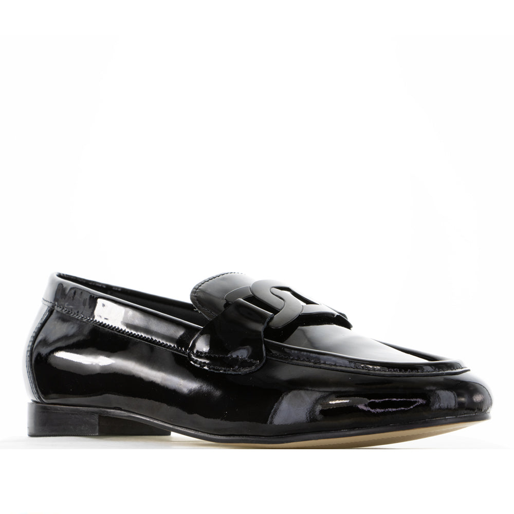 Naked Arches JAP Black Pat loafers with sleek black leather upper and classic slip-on design.