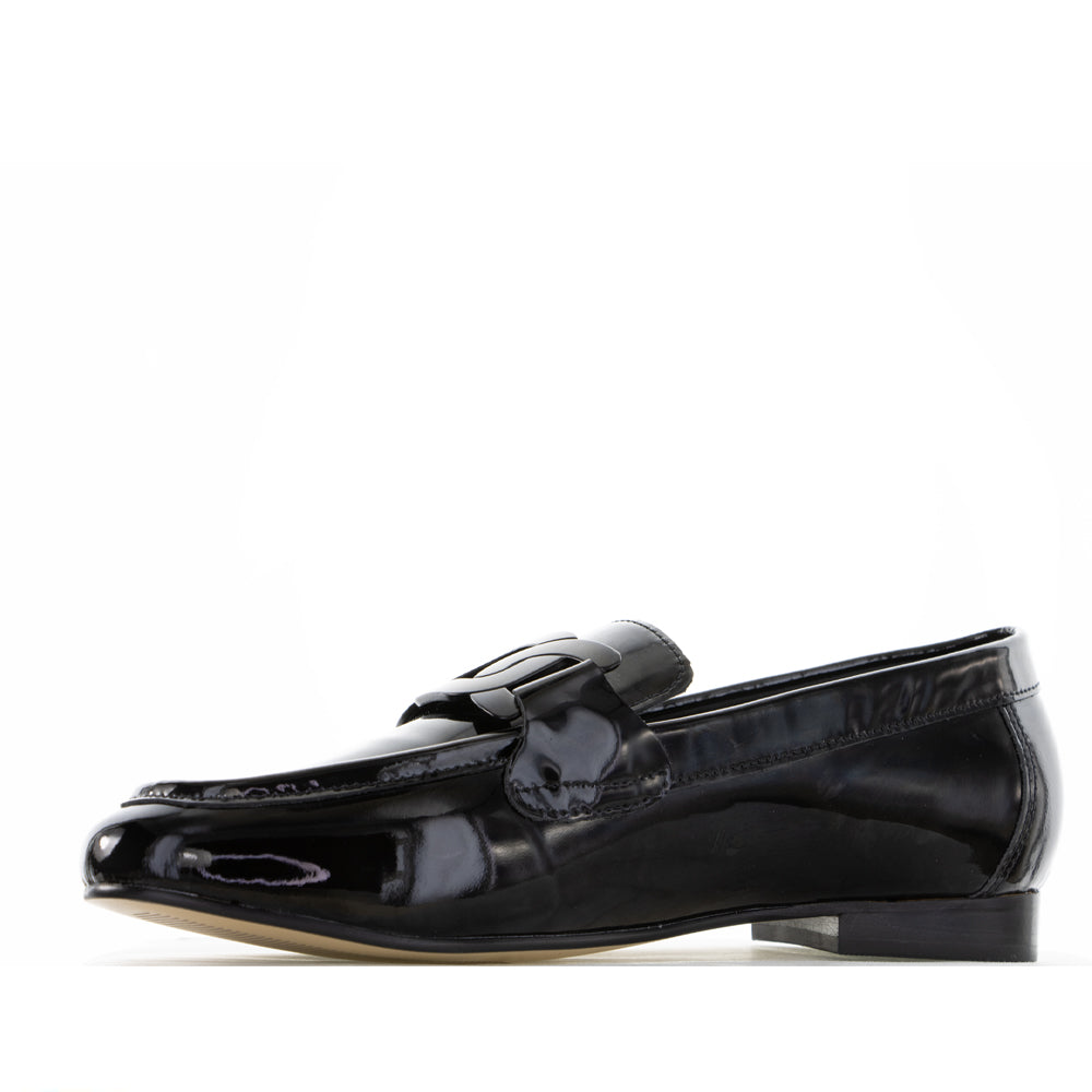 Naked Arches JAP Black Pat loafers in black leather, featuring sleek design and stylish slip-on style with stitching details.