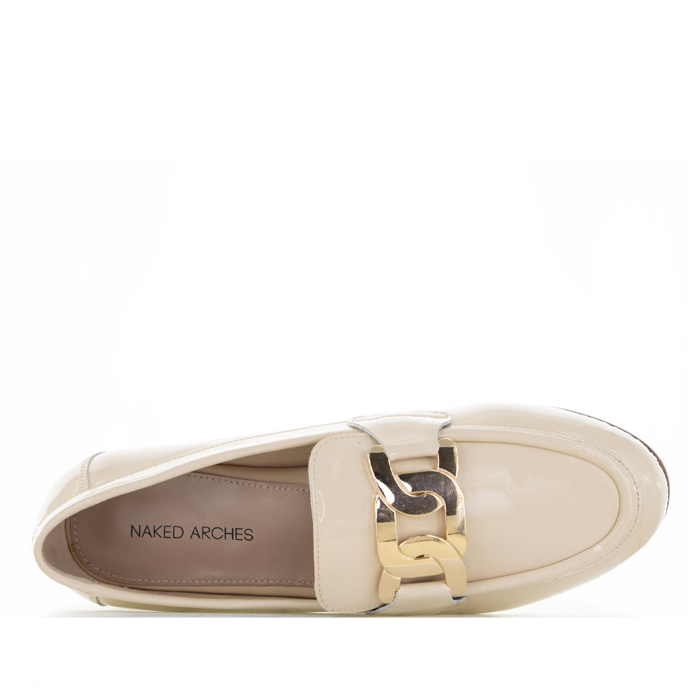 Naked Arches JAP Nude Patent loafers with sleek, shiny patent finish, displayed on a neutral background.