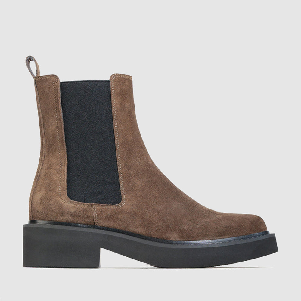 EOS Leiln Kalamata Suede Boots featuring sleek design and ankle-high style with soft suede material.