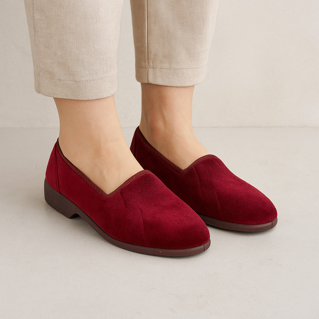 Euroflex Koala Burgundy slippers featuring soft fabric and cozy design, ideal for comfortable indoor wear.