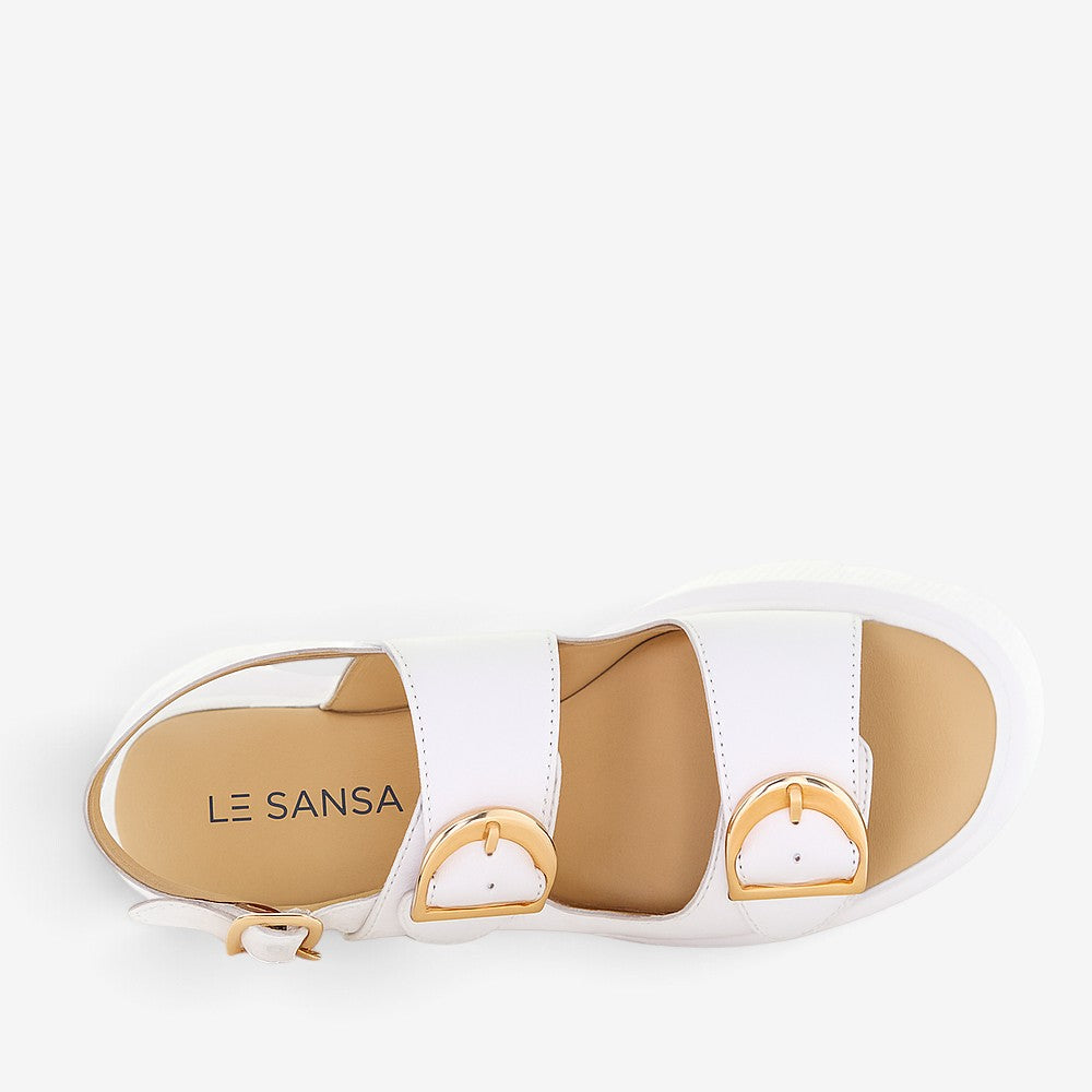 White LE SANSA CENO sandals with minimalist design and open toe, featuring comfortable straps and a sleek, modern look.