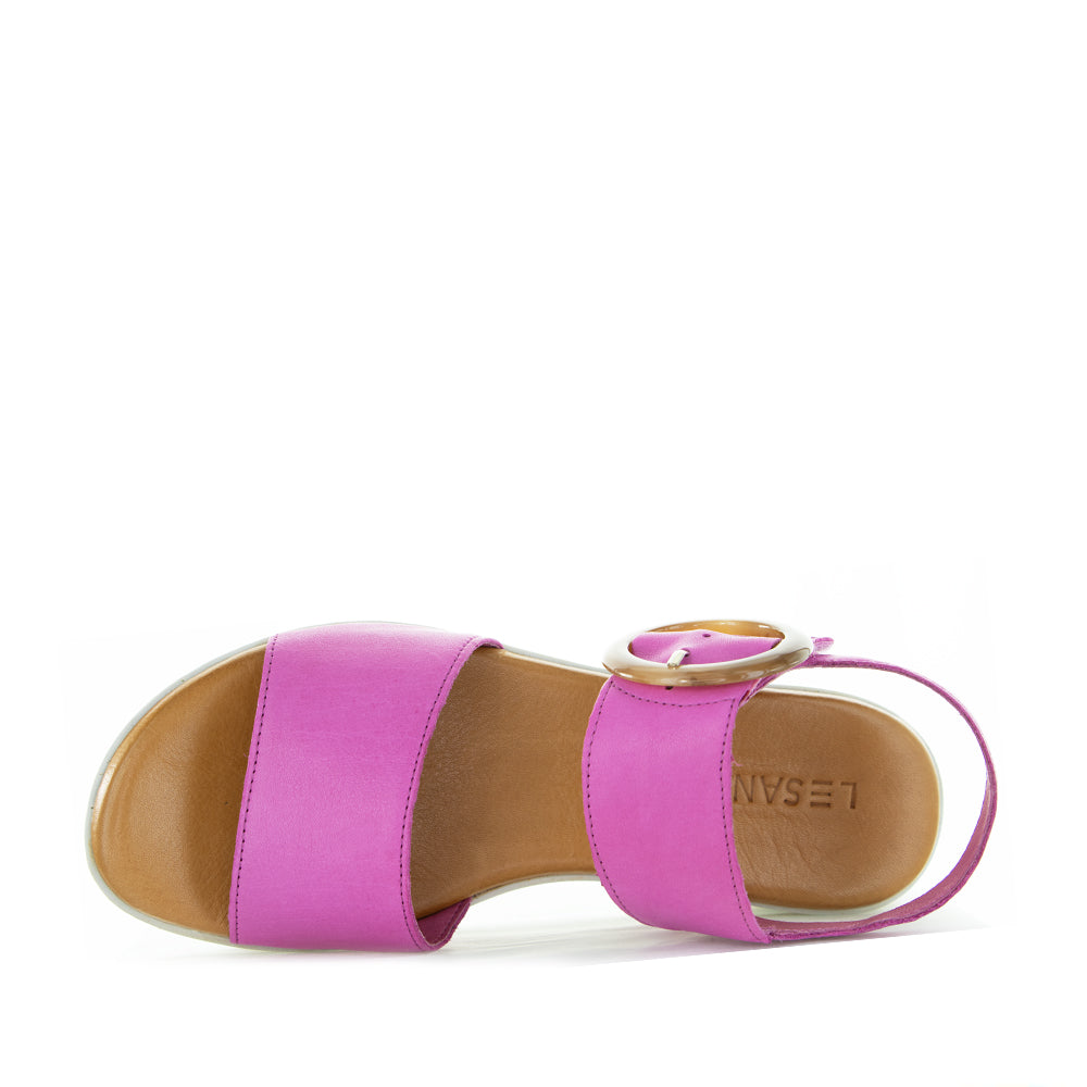 Le Sansa Guard Hot Pink sandals featuring open-toe design and ankle straps, stylish footwear by Le Sansa.