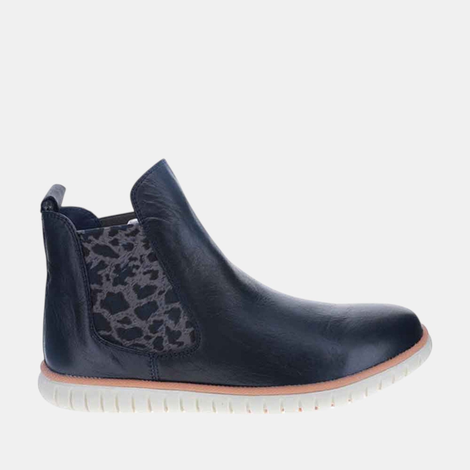 LE SANSA Indy navy grey boots featuring stylish design and comfortable fit, shown on a model's feet.