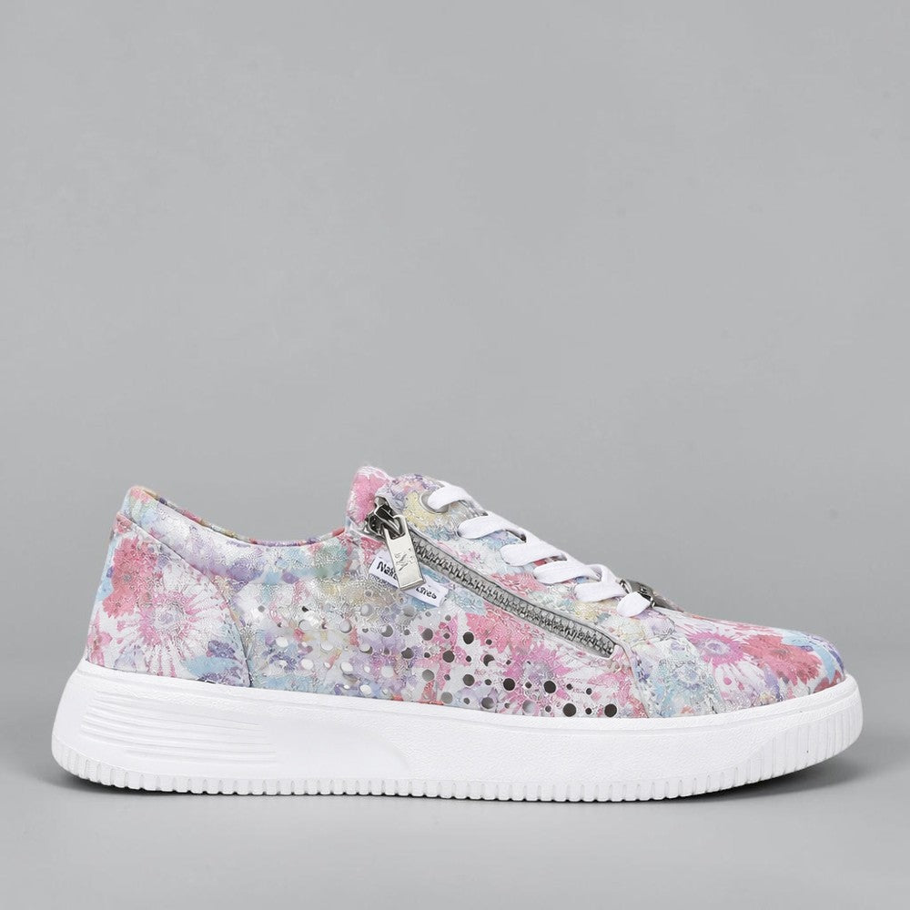 Naked Arches Noble Fuchsia Floral sneakers with vibrant pink and floral design, showcasing the stylish casual footwear.