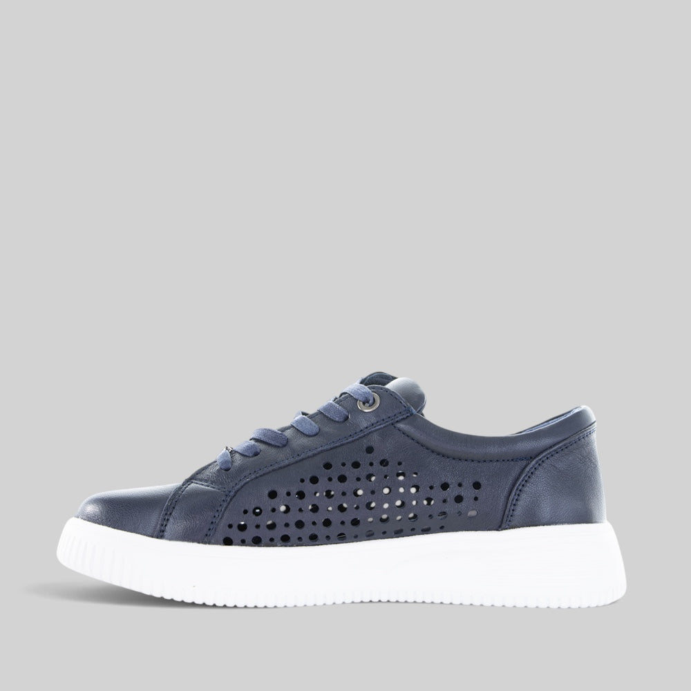 Naked Arches Noble Navy sneakers with navy blue and white accents, featuring a sleek design and comfortable fit.