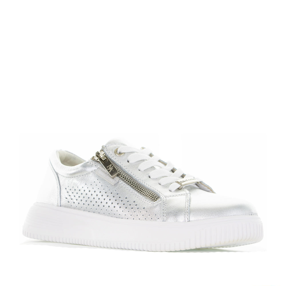 Naked Arches Noble 02 Silver sneakers featuring sleek silver design, breathable upper, and comfortable athletic style.