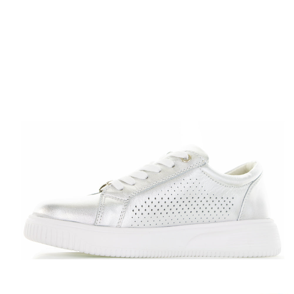Naked Arches Noble 02 Silver sneakers showing sleek silver design, comfortable fit, and stylish athletic footwear.