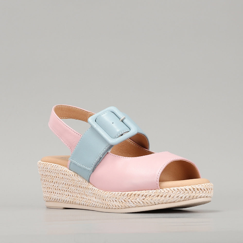 Le Sansa Parola pink blossom and baby blue sandals with floral design and adjustable straps, perfect for summer wear.