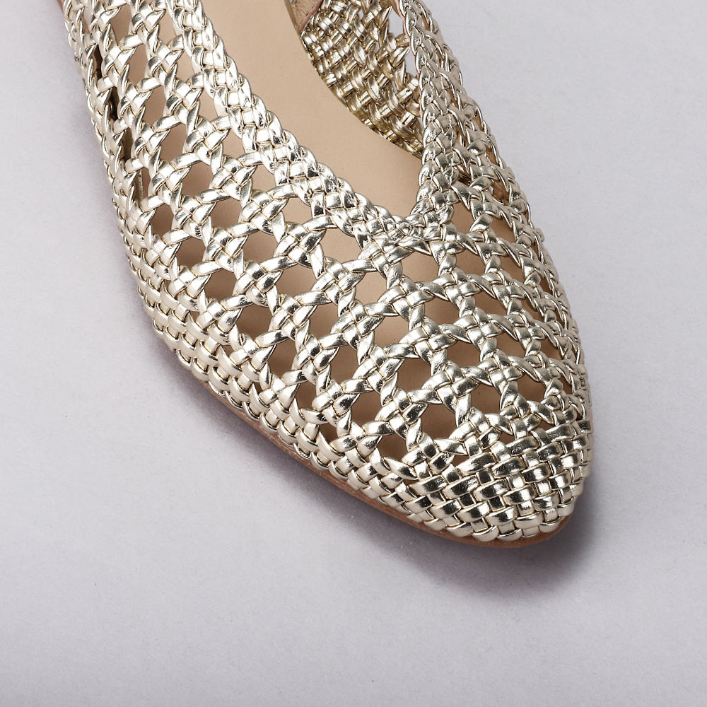 Light gold Le Sansa Sansa Camila sandals with pointed toes and elegant design, shown on a neutral background.
