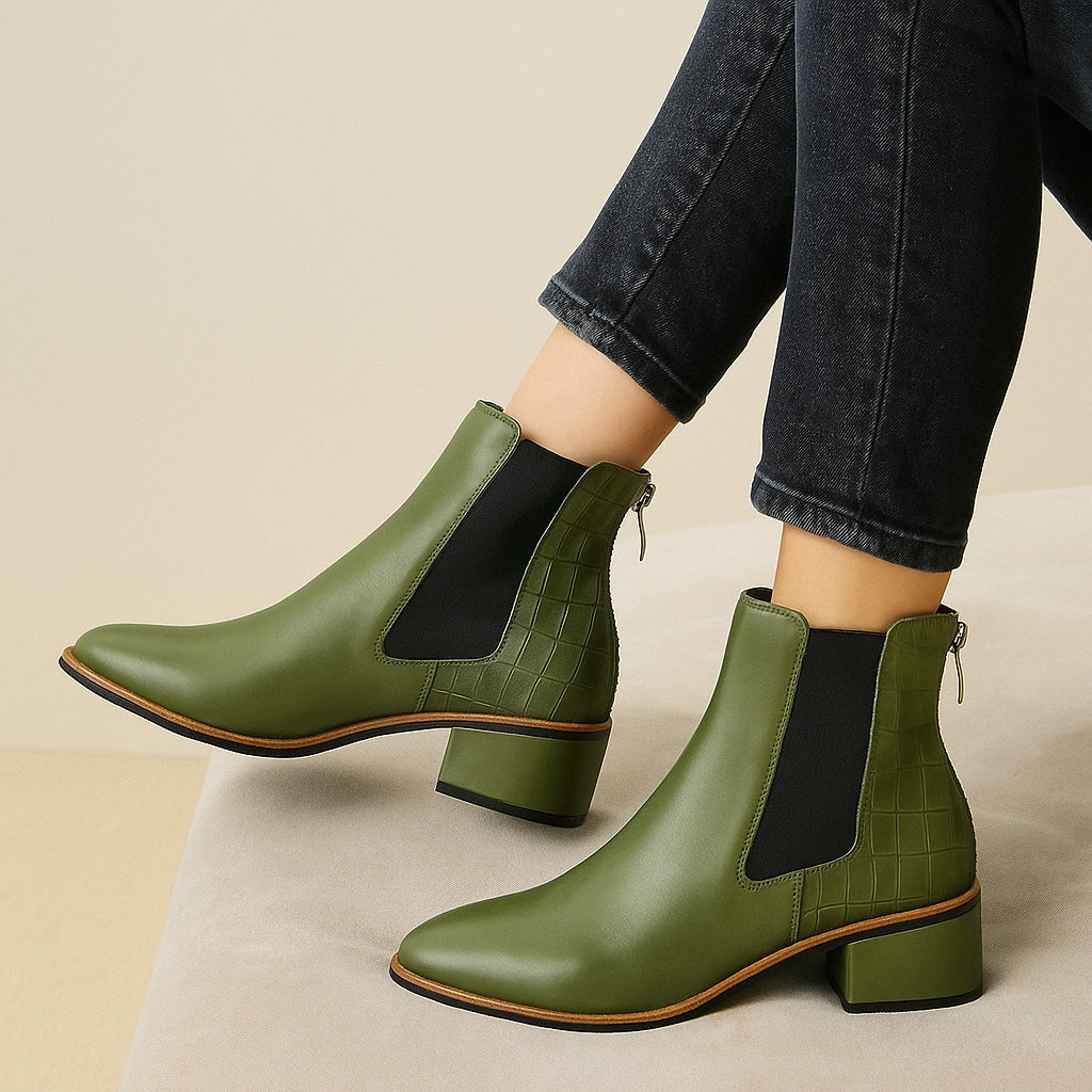 Le Sansa Remton olive boots featuring a sleek design with olive green leather and stylish ankle height.