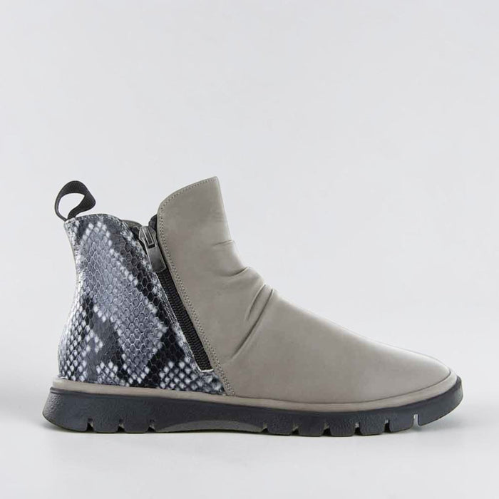 Le Sansa Lesansa Rubel taupe boots with round toe and low block heel, stylish mid-calf design in soft taupe leather.