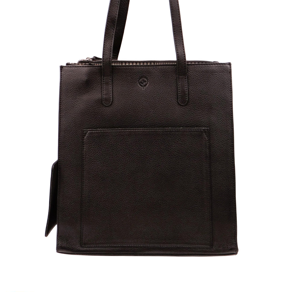 Black Second Nature ST69 handbag with sleek design and structured shape, featuring top handles and minimalist detailing.