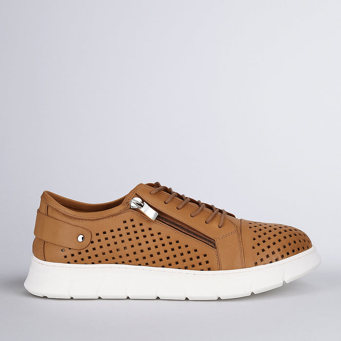 CABELLO EG172 TAN sneakers with tan leather and white rubber soles, stylish casual footwear for everyday wear.