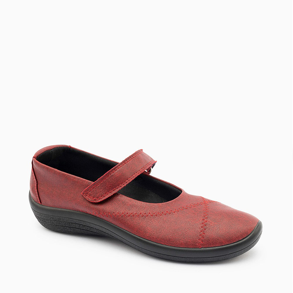 Arcopedico Triglav Cherry Mary Jane shoes with rounded toe and adjustable strap, featuring a vibrant cherry red color.