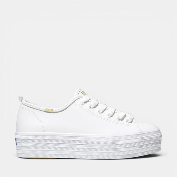 White KEDS Triple Up casual sneakers with a clean design, featuring multiple layered uppers and classic laces on a white background.