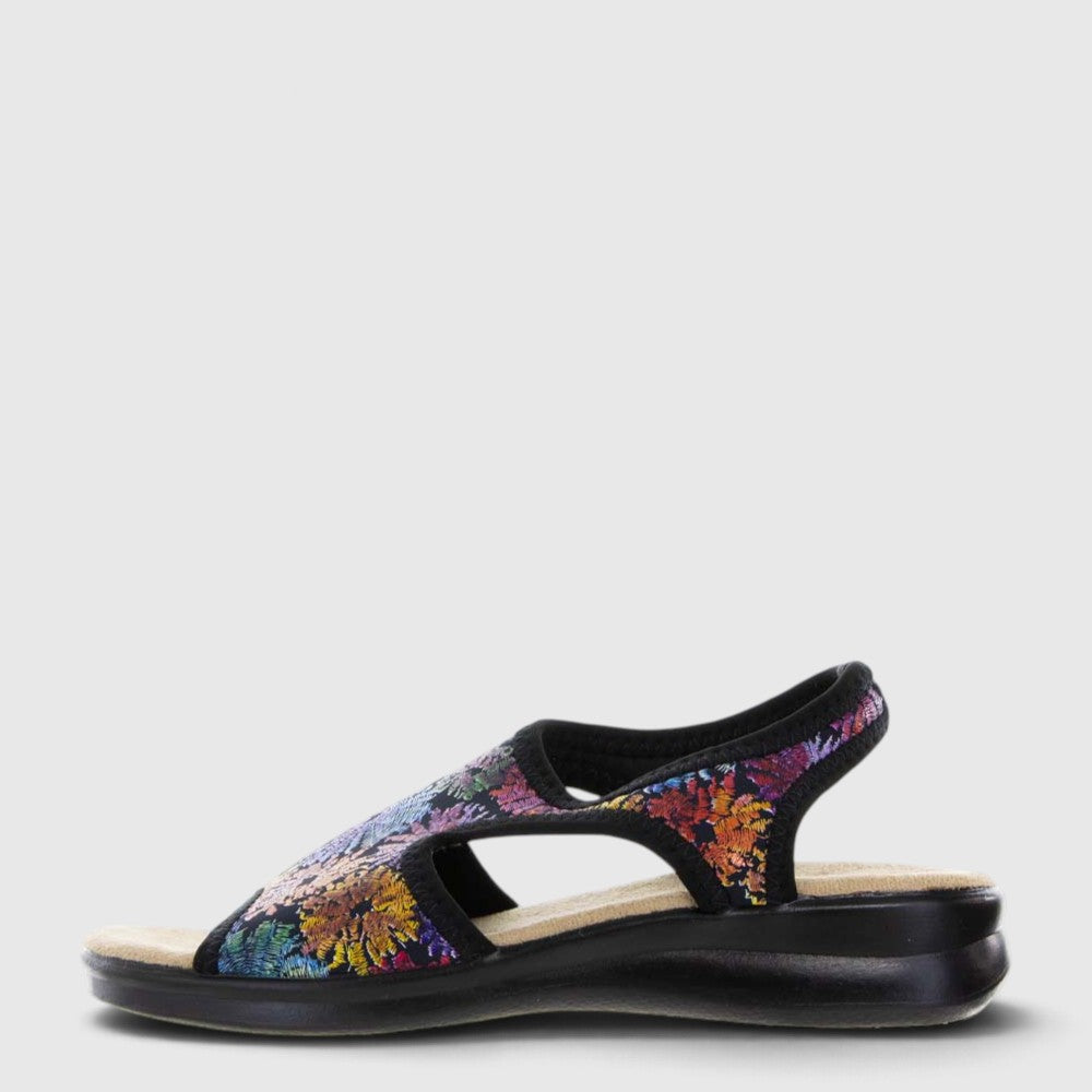 Euroflex Tuscany Black Floral sandals with black floral pattern and comfortable open-toe design