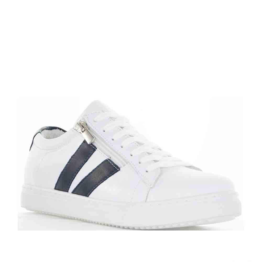 Cabello Ultimate White Navy sneakers with sleek design, white and navy color combination, and comfortable athletic style.
