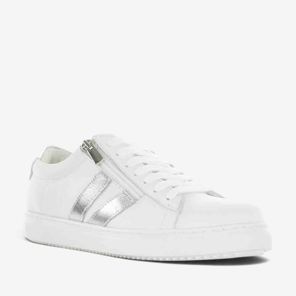 CABELLO Ultimate White Silver sneakers with sleek silver accents and white soles, stylish athletic footwear for casual wear.