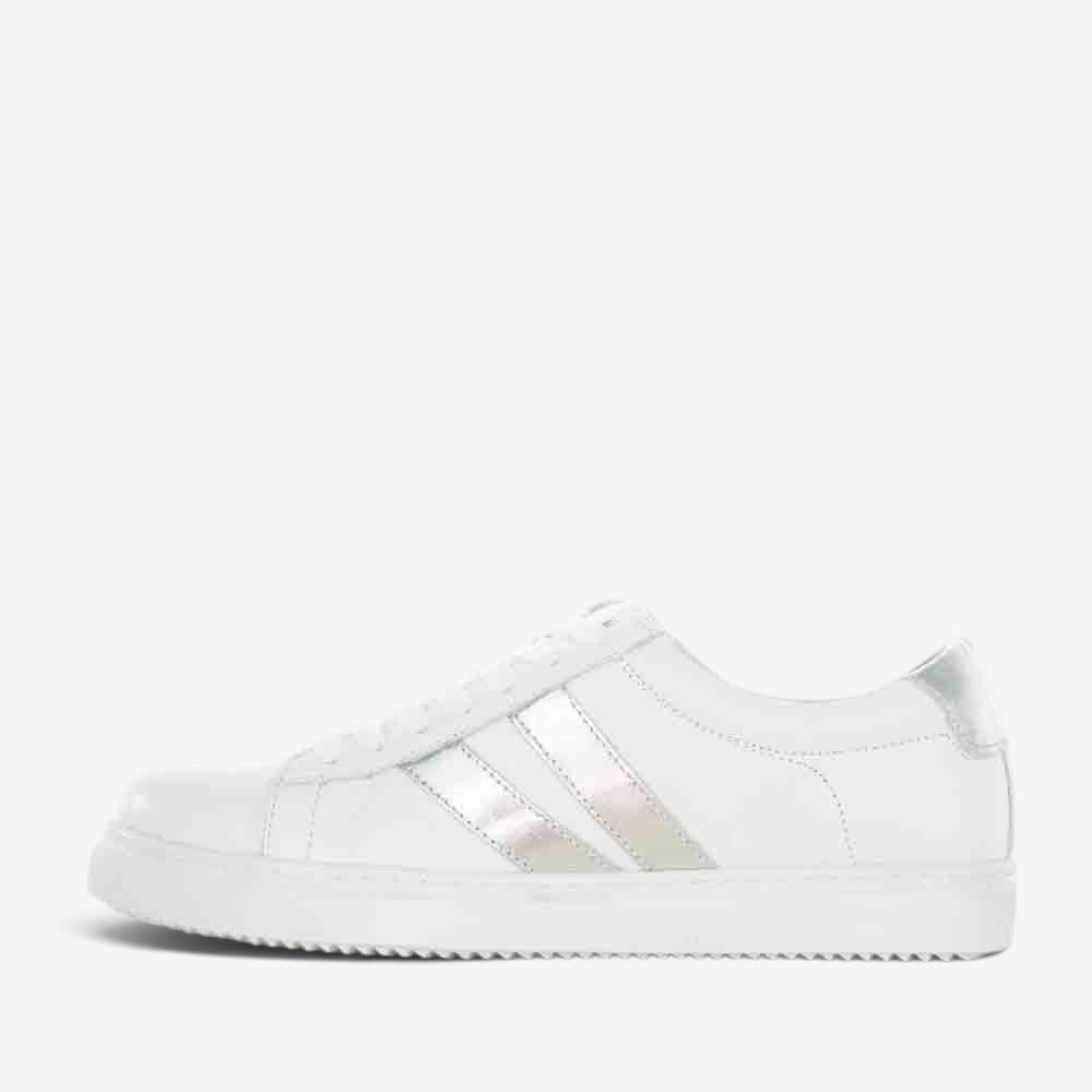 CABELLO Ultimate White Silver sneakers featuring sleek design, silver accents, and white soles, displayed on a plain background.
