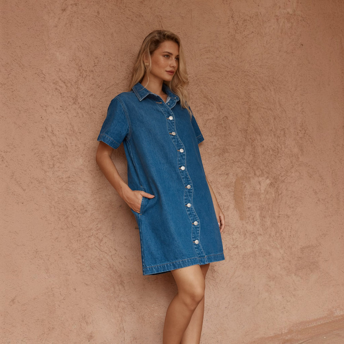 SASS PEPE WAVE DENIM DRESS