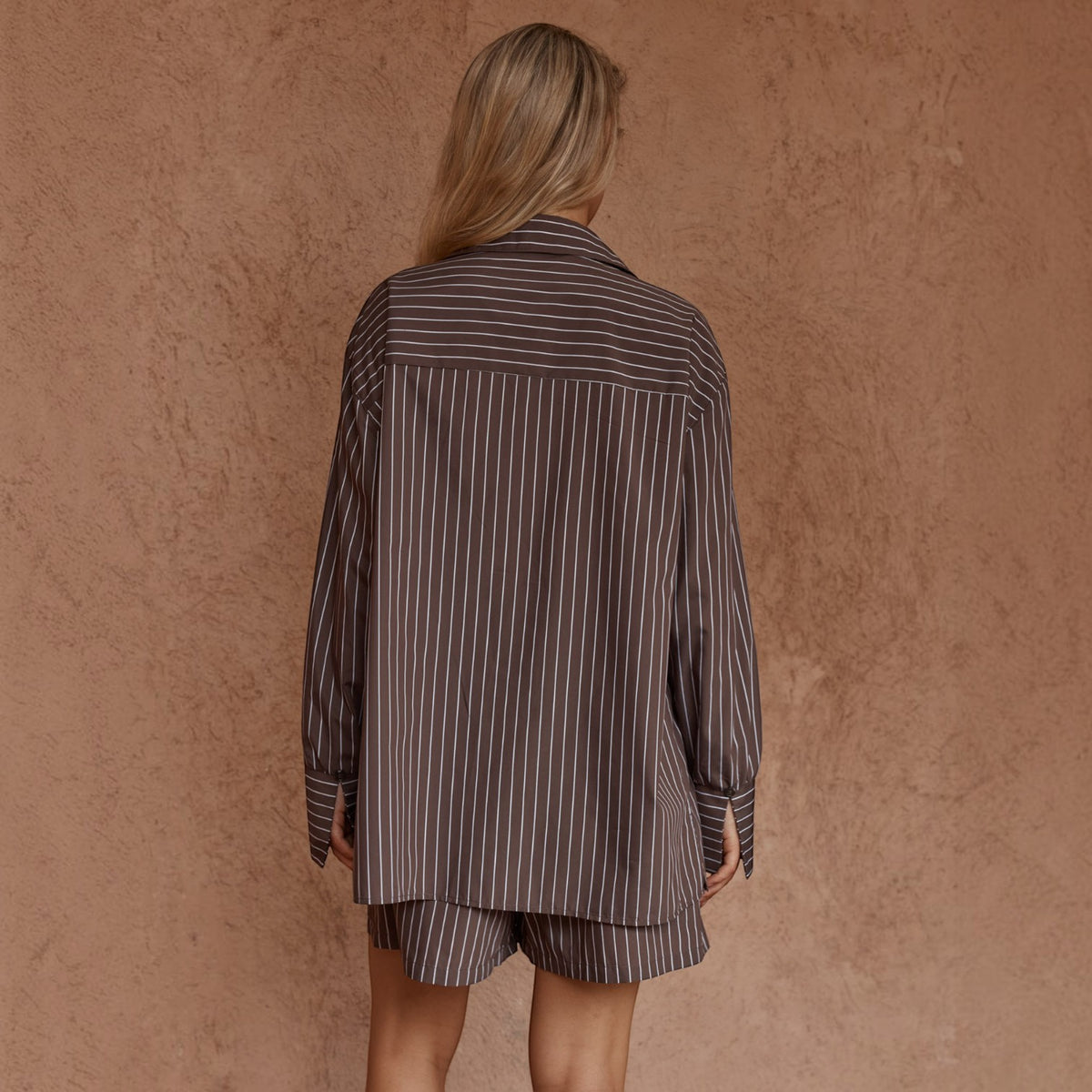 SASS MARTY PIPED STRIPE CHOCO BROWN SHIRT