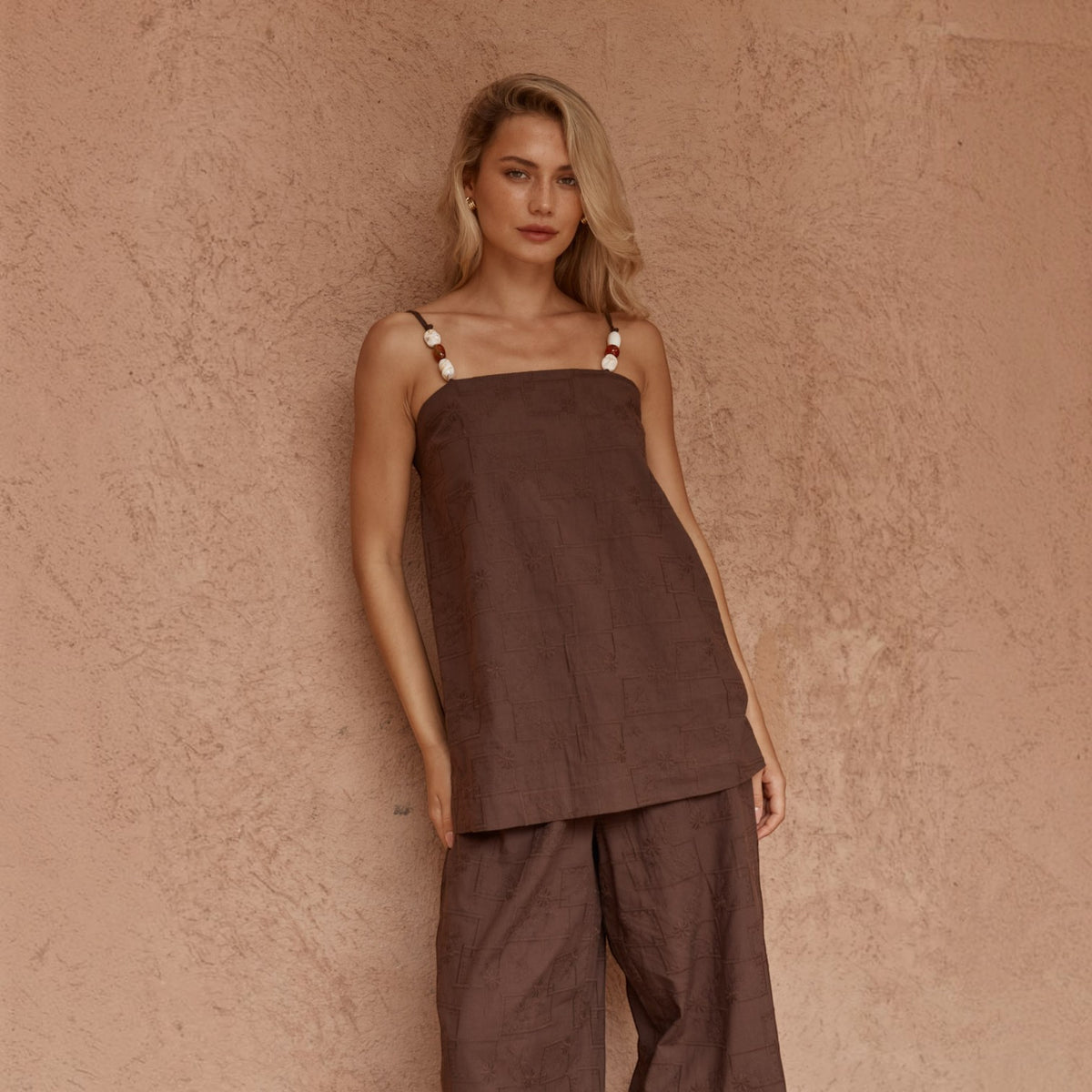 SASS INDIA EMBROIDERED TUNIC CHOCOLATE TOP