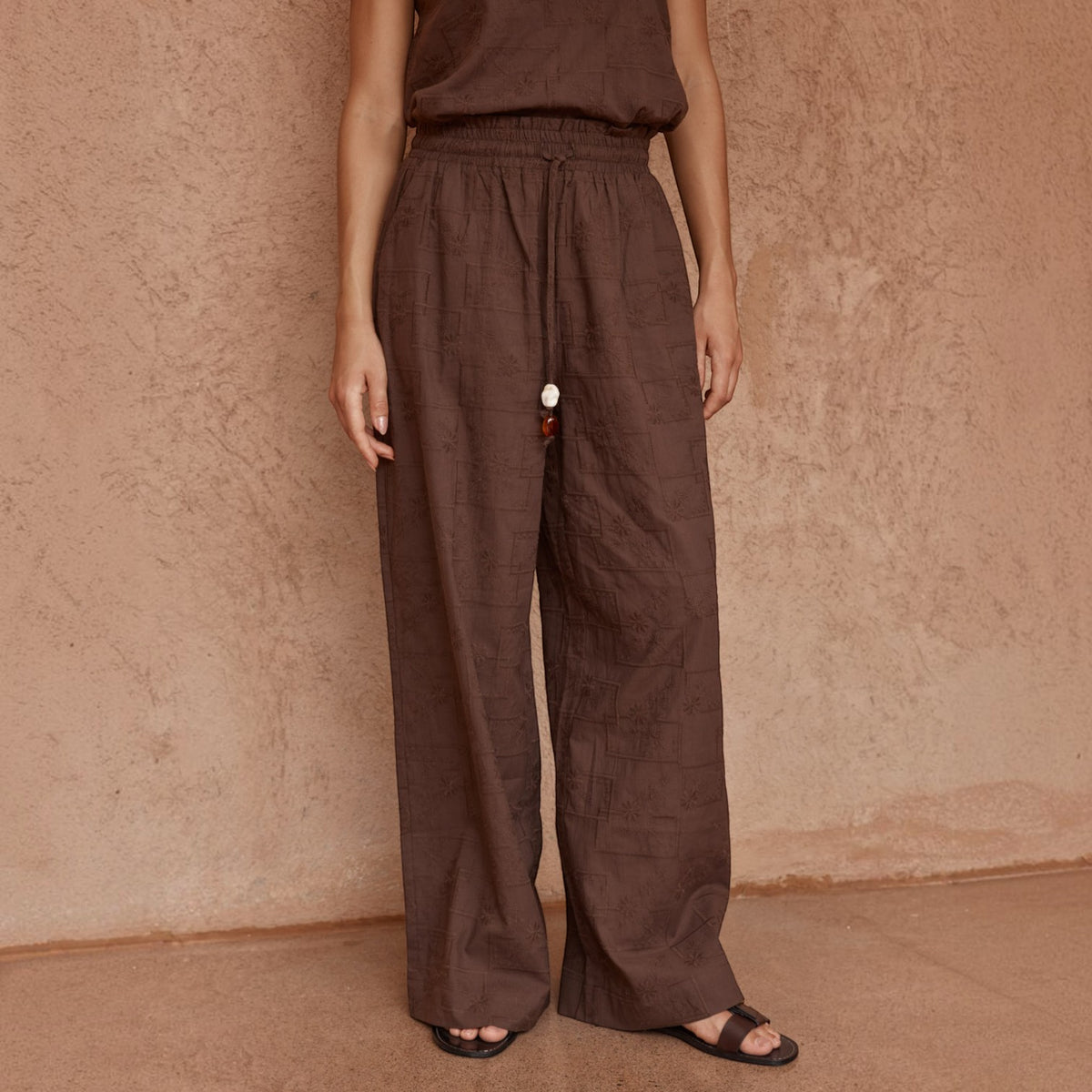 SASS BELLIE EMBROIDERED CHOCOLATE PANT