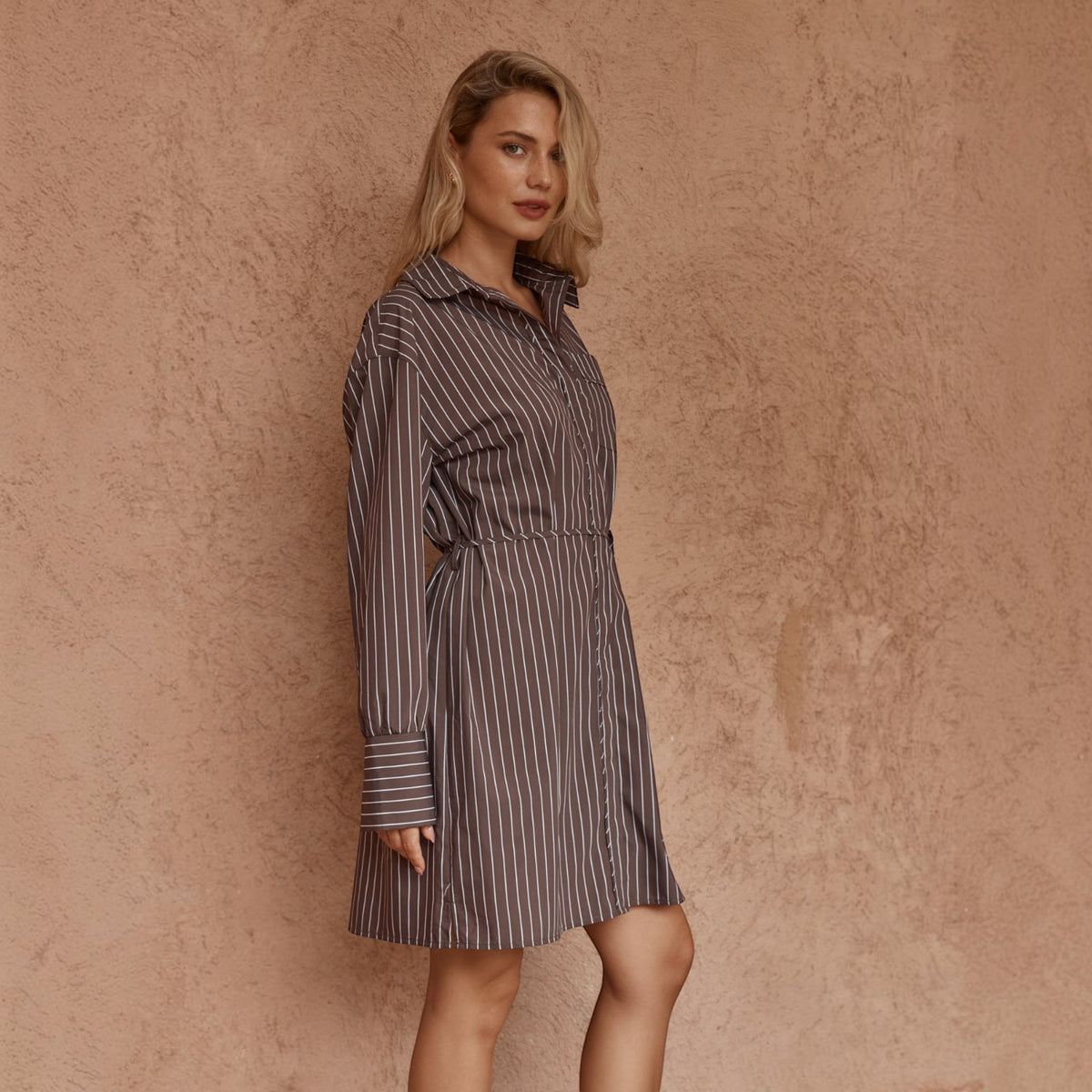 SASS MEL STRIPE CHOCOLATE SHIRT DRESS