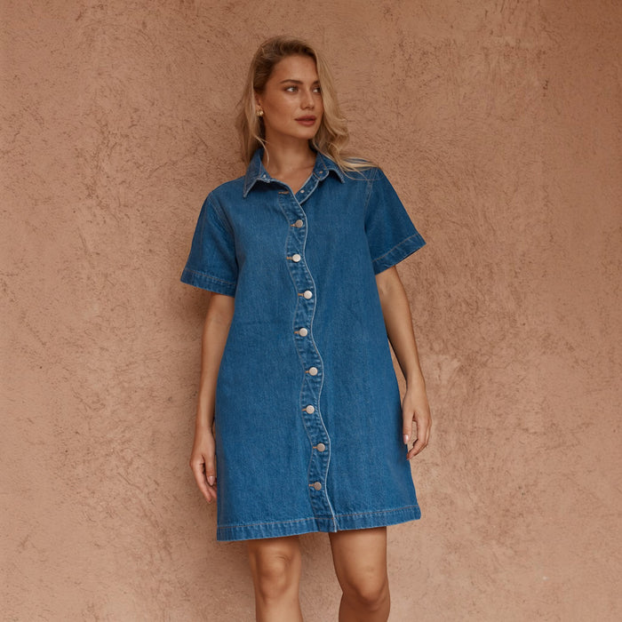 Sass Clothing SASS PEPE WAVE denim dress featuring a stylish wave pattern, sleeveless design, and casual fit for everyday wear.