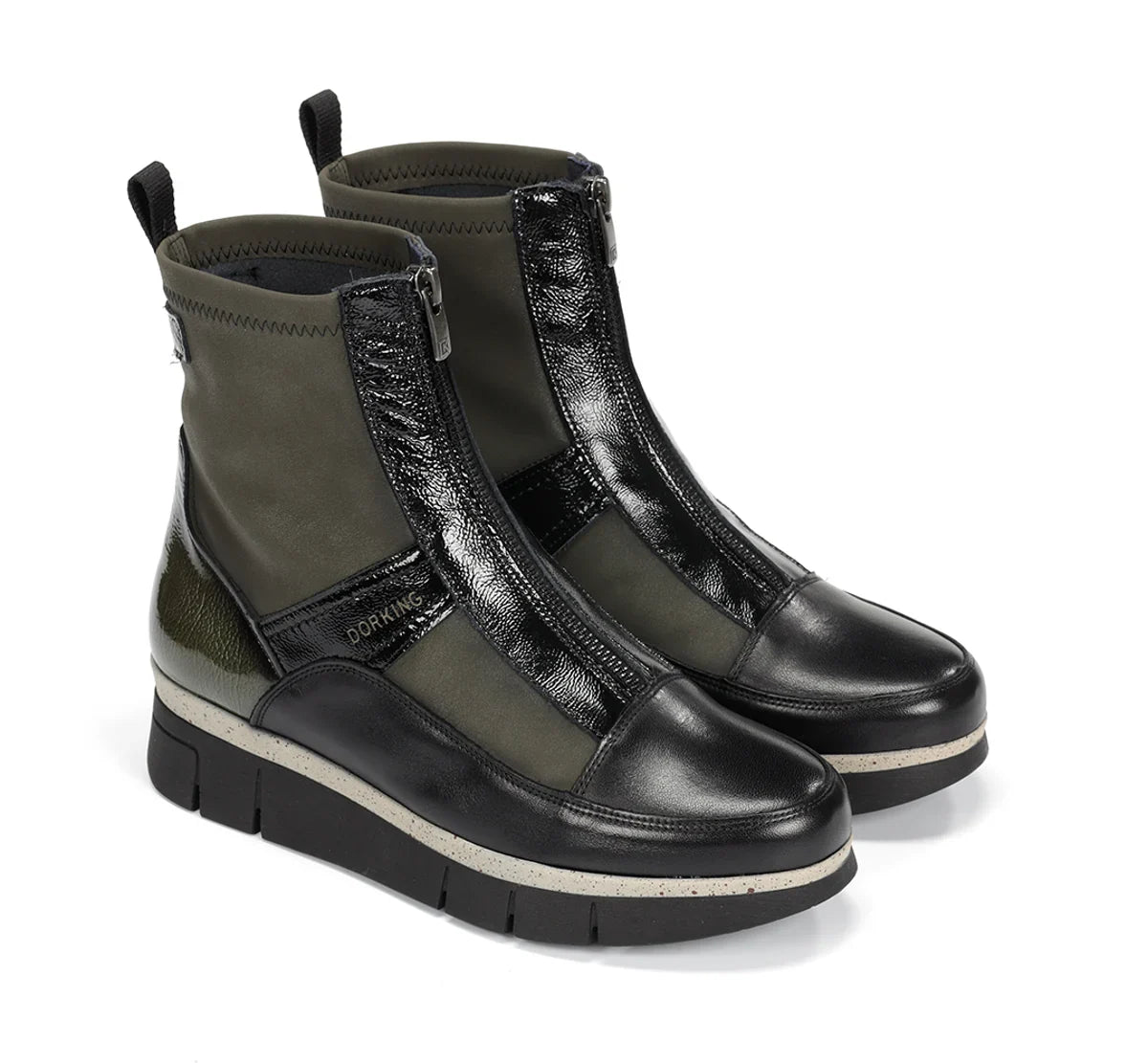 Dorking India Rowena herb boots featuring ankle-high design, leather material, and stylish laces on a neutral background.