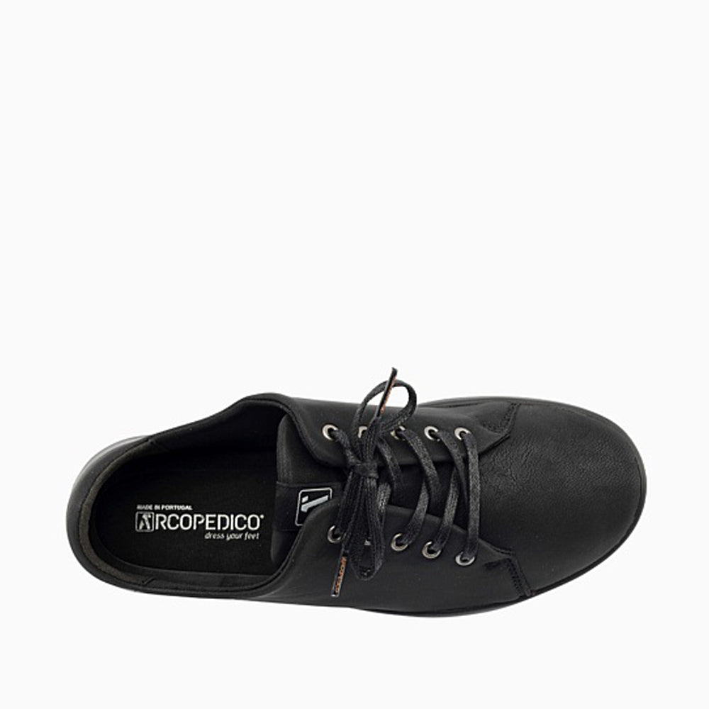 Black Arcopedico Daintree sneakers with lace-up design and comfortable sole, perfect for casual wear.