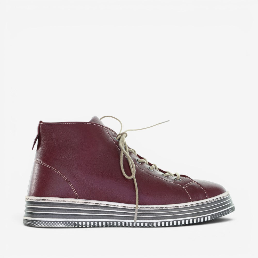 LE SANSA Vivid Red boots showing sleek leather design and vibrant red color with pointed toes and stylish ankle height.
