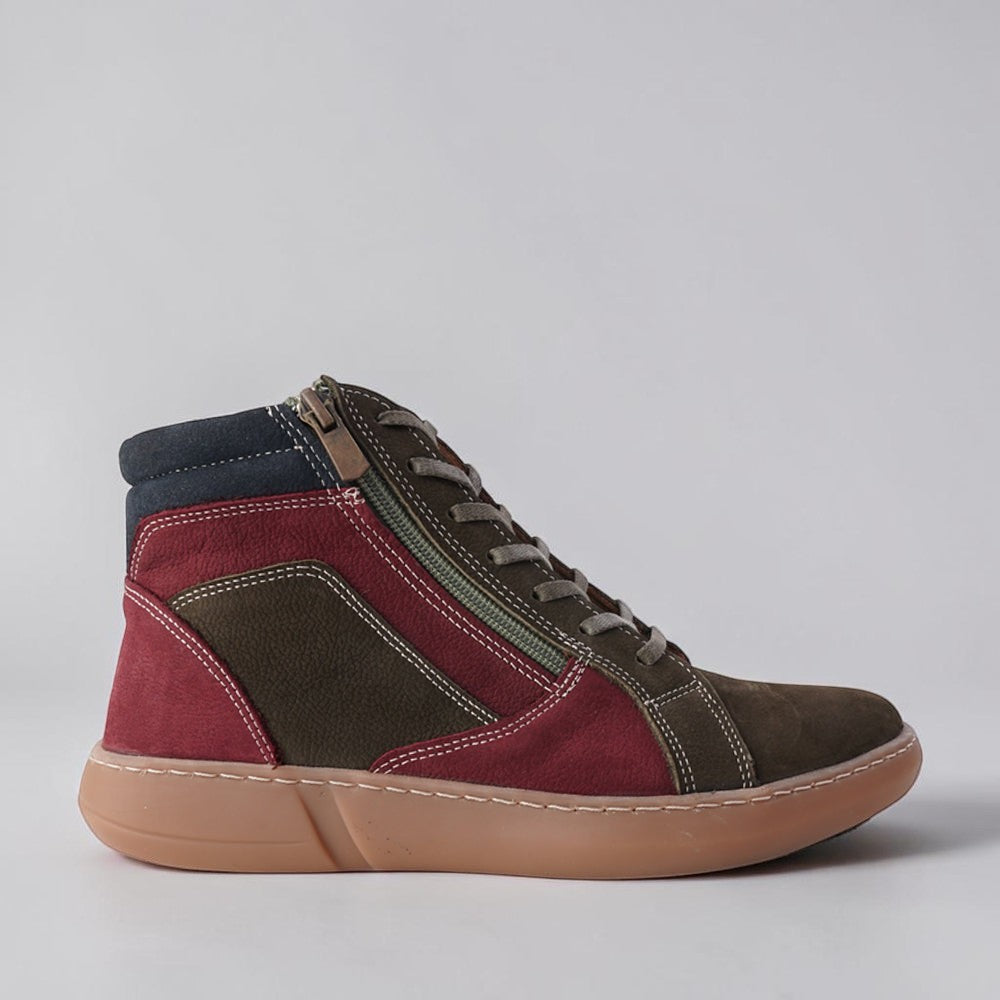 CABELLO Willora Khaki Multi Nuback boots with stylish multi-colored Nuback design and ankle-height silhouette.