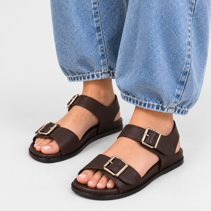 Naked Arches Ziggro Chocolate sandals featuring brown leather straps and textured sole, stylish and comfortable footwear.