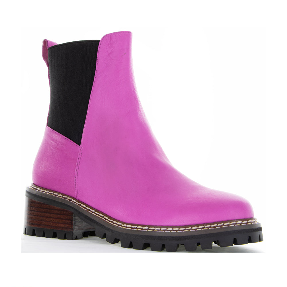 Le Sansa Lesansa Zina hot pink boots with stylish design and knee-high length, shown in the image.