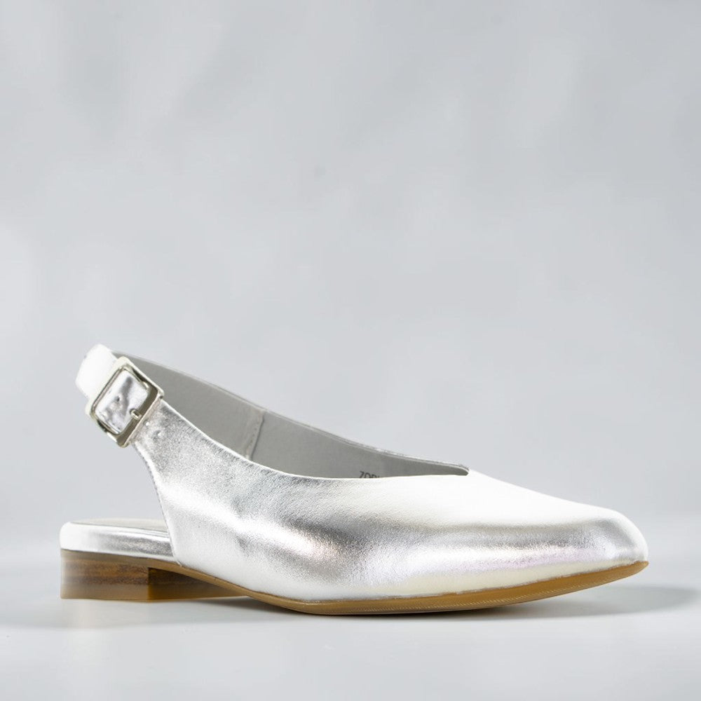 Naked Arches Zodiac Silver sandals with silver straps and zodiac-inspired design, featuring open-toe style and ankle strap.