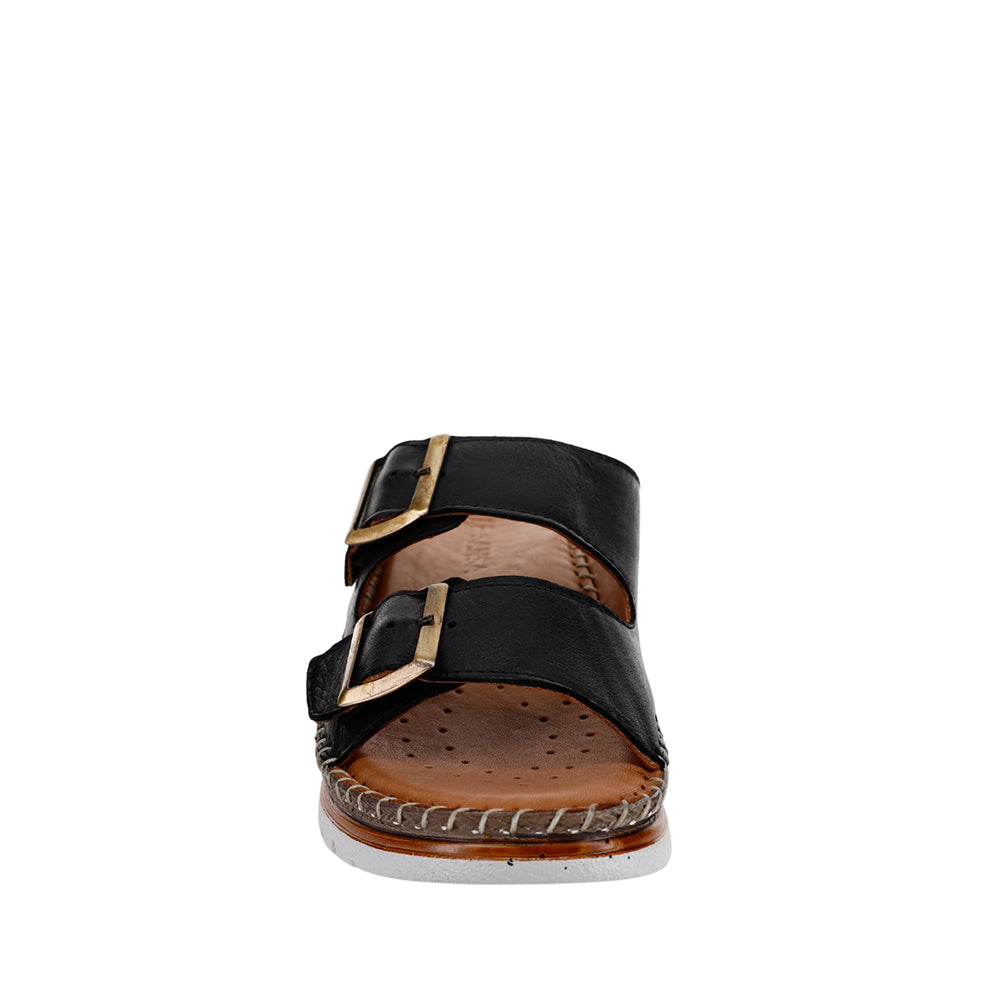 Black Le Sansa Freya slip-on shoes with a sleek, minimalist design and smooth fabric upper.